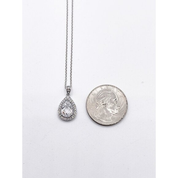 Nadri Teardrop Halo Pendant Necklace CZ Silver Tone Luxury Glam Elegant w/ Box - Picture 3 of 9